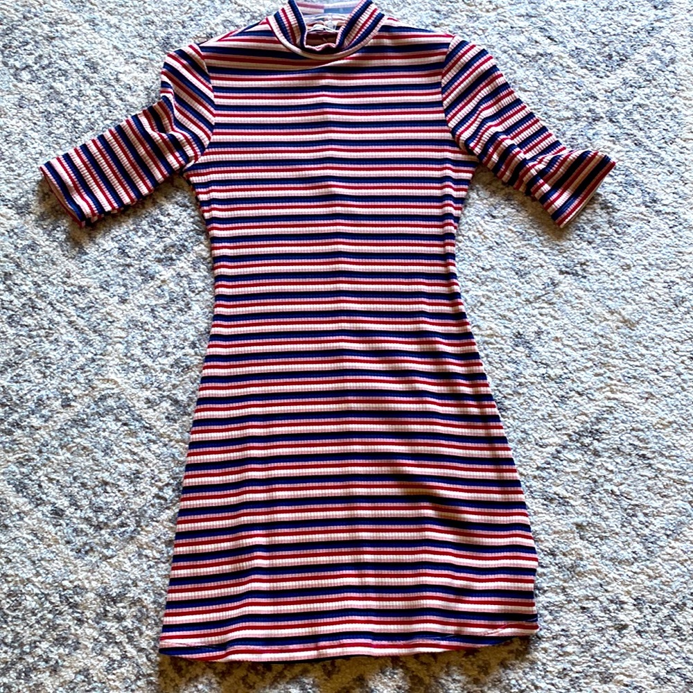 Reformation multi color turtleneck dress worn once short, blue navy white pink